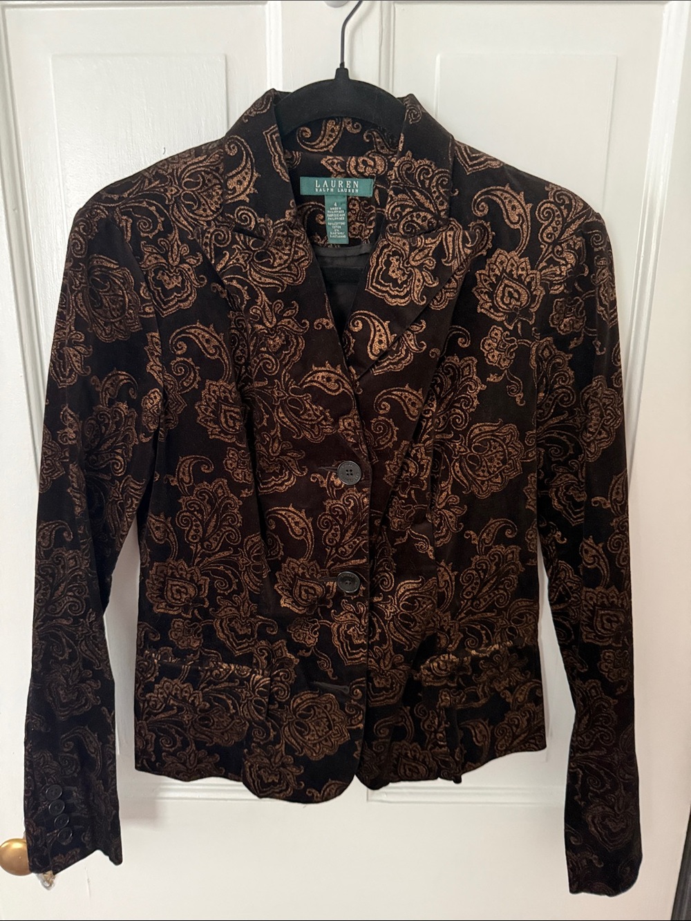 Lauren Ralph Lauren Black and Brown Paisley Velvet Blazer